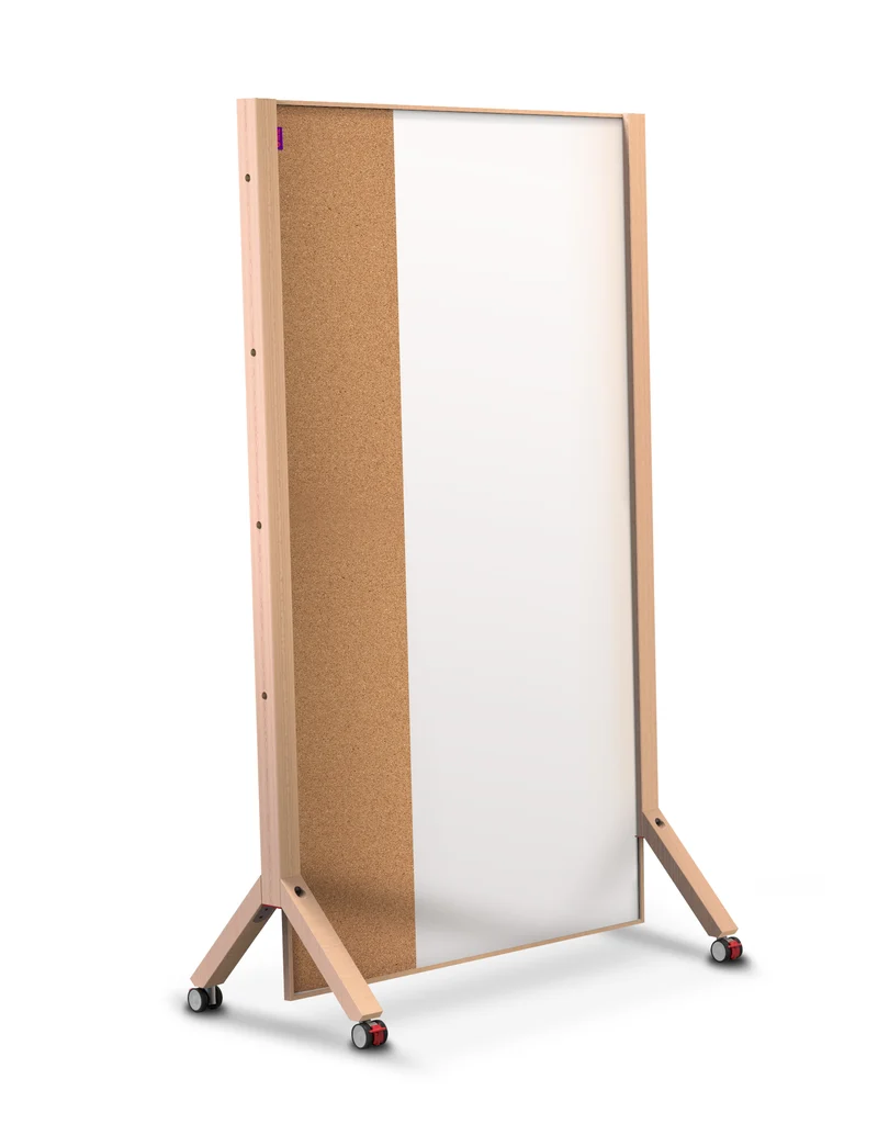 Mobile Moderationswand WOOD MIX - Whiteboard & Kork