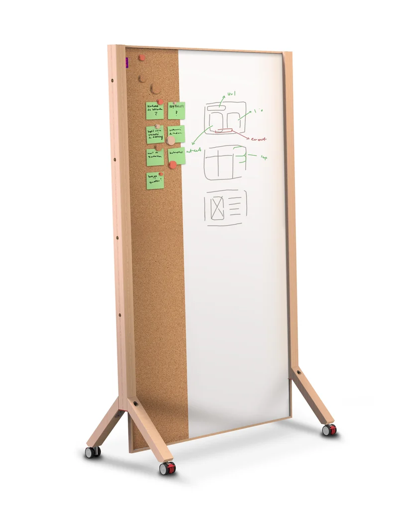Mobile Moderationswand WOOD MIX - Whiteboard & Kork