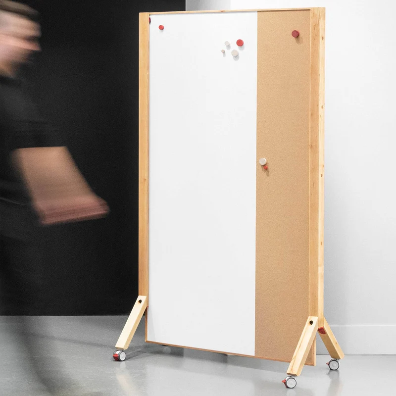 Mobile Moderationswand WOOD MIX - Whiteboard & Kork