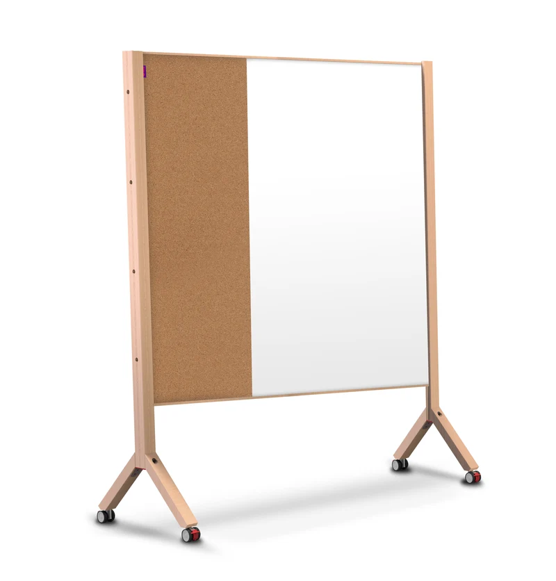 Mobile Moderationswand WOOD MIX - Whiteboard & Kork