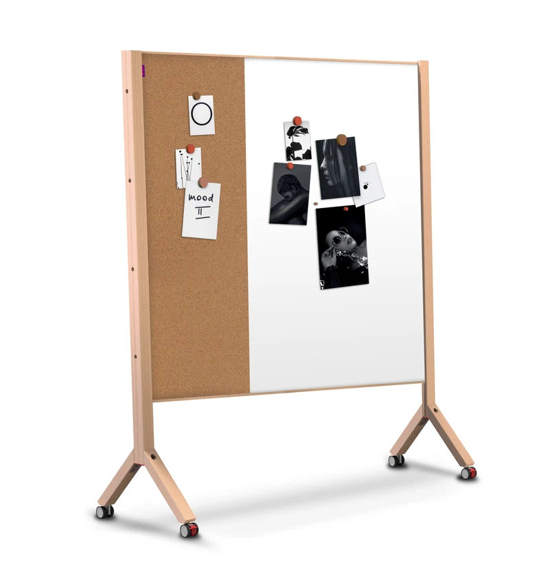 Mobile Moderationswand WOOD MIX - Whiteboard & Kork