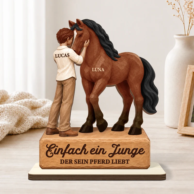 [3D-Optik] Einfach Ein Mädchen Das Pferde Liebt - Holzaufsteller Personalisiert Mit Standfuß