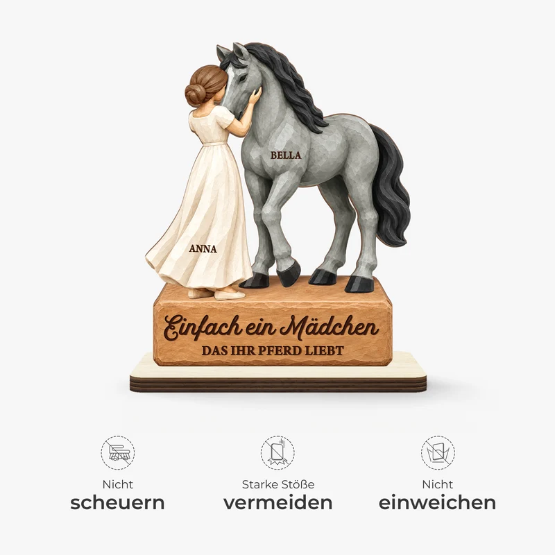 [3D-Optik] Einfach Ein Mädchen Das Pferde Liebt - Holzaufsteller Personalisiert Mit Standfuß