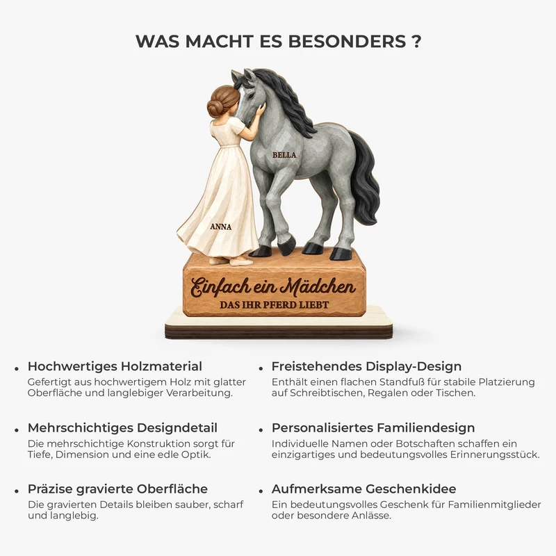 [3D-Optik] Einfach Ein Mädchen Das Pferde Liebt - Holzaufsteller Personalisiert Mit Standfuß
