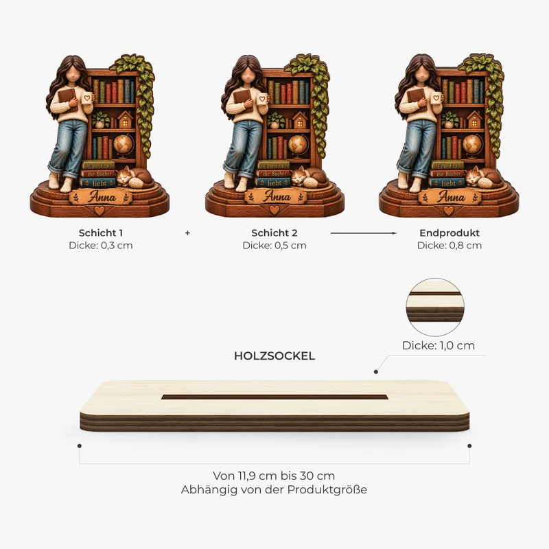 [3D-Optik] Einfach Ein Mädchen Das Bücher Liebt - Holzaufsteller Personalisiert Mit Standfuß Frauen Bücherregal