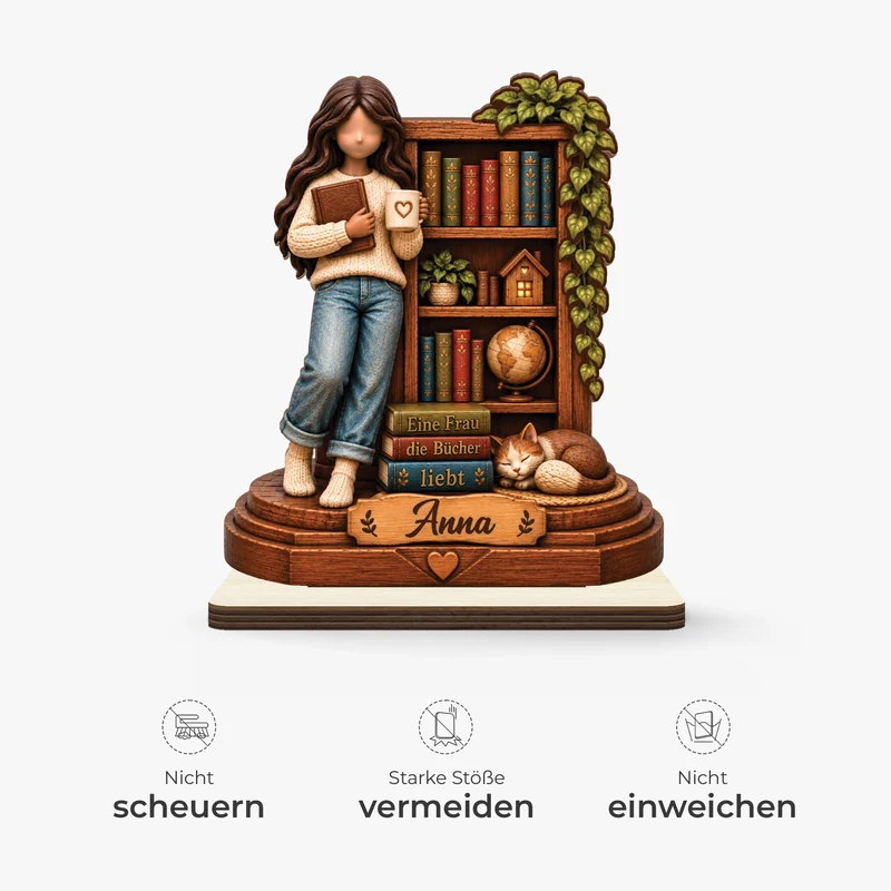 [3D-Optik] Einfach Ein Mädchen Das Bücher Liebt - Holzaufsteller Personalisiert Mit Standfuß Frauen Bücherregal