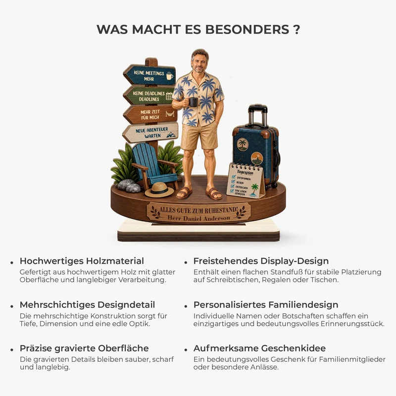 Alles Gute Zum Ruhestand - Holzaufsteller Personalisiert Mit Standfuß Foto