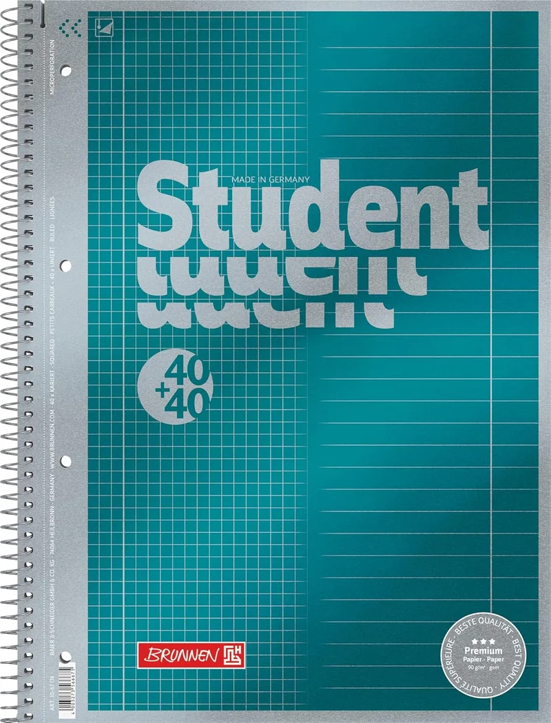 Premium Collegeblock A4 Duo - Kariert & Liniert mit Metalleffekt-Cover