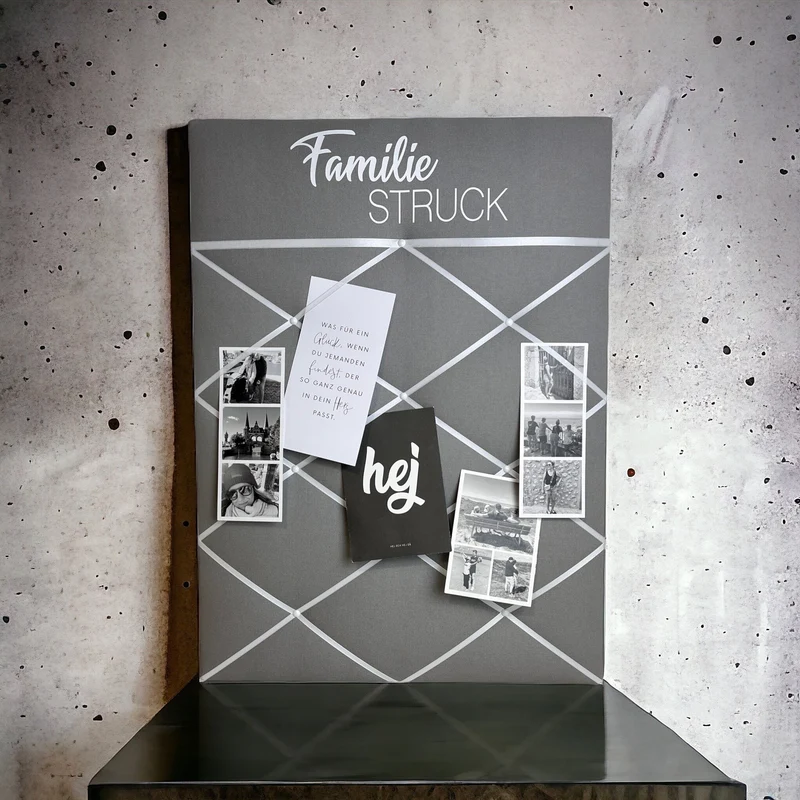 Memoboard Familie grau personalisiert
