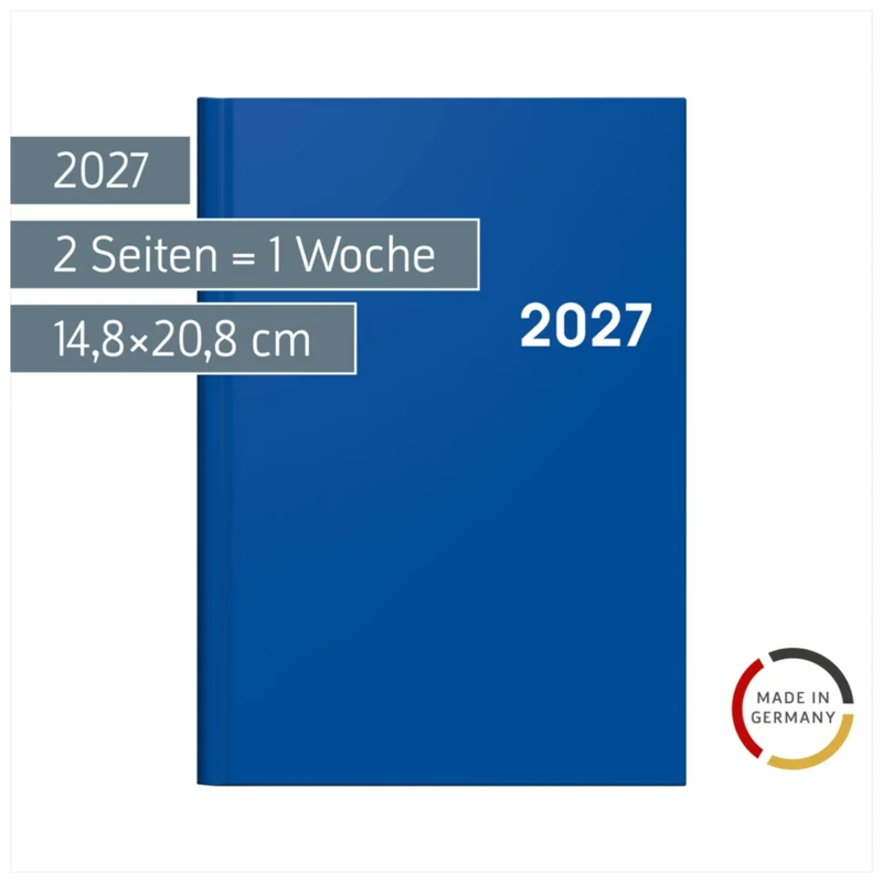 BRUNNEN Buchkalender A5 2027 Blau, 2 Seiten pro Woche