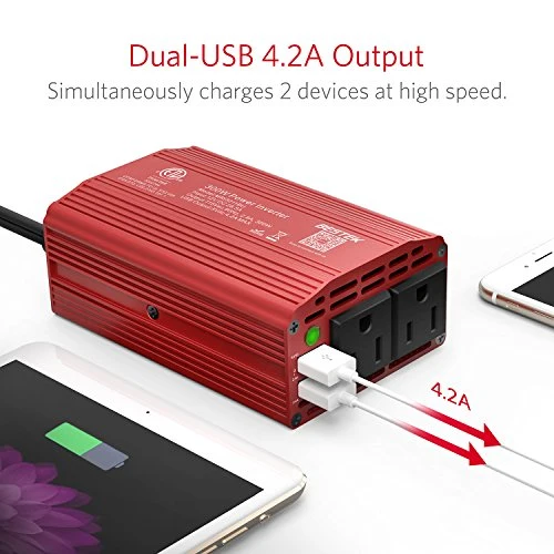 300W Wechselrichter DC 12V bis 110V AC Wechselrichter mit 4.2A Dual USB Autoadapter