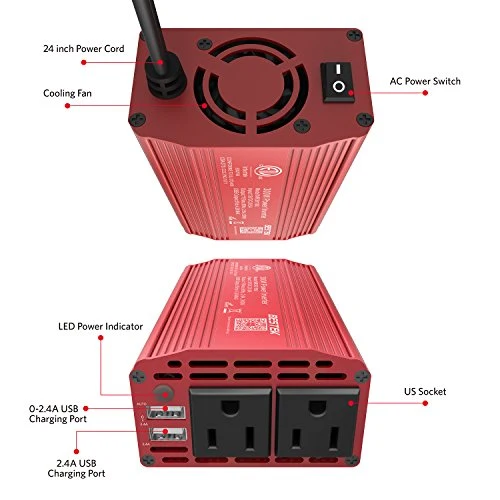 300W Wechselrichter DC 12V bis 110V AC Wechselrichter mit 4.2A Dual USB Autoadapter