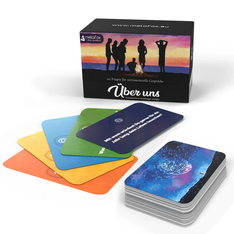 metaFox deep questions "Über uns" cards