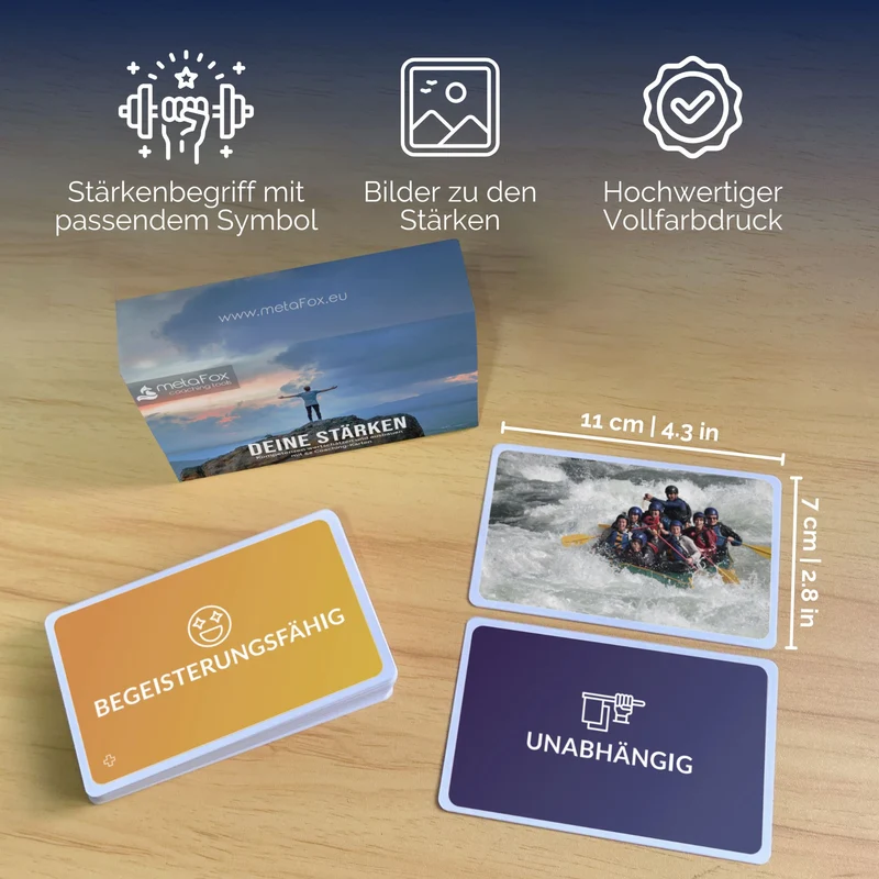 metaFox Stärkenkarten „Deine Stärken“ für ressourcen-orientiertes Gespräch