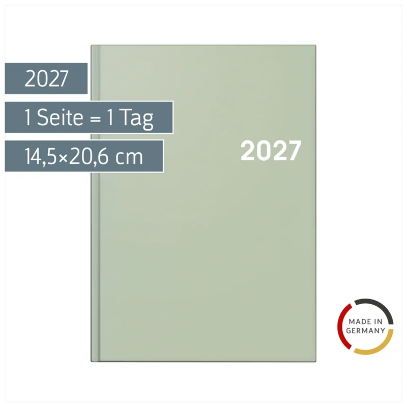 BRUNNEN Buchkalender A5 2027 Salbei, 1 Tag pro Seite