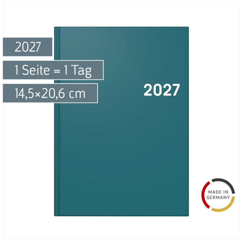 BRUNNEN Buchkalender A5 2027, 1 Tag pro Seite, petrol