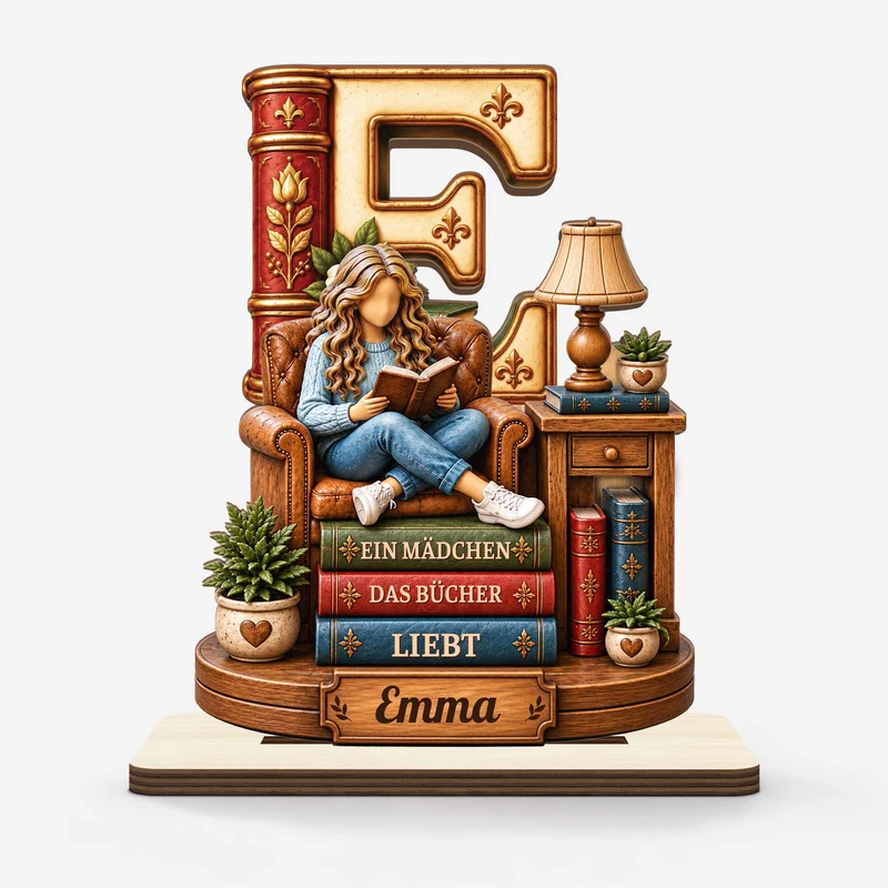 Einfach Ein Mädchen Das Bücher Liebt - Holzaufsteller Personalisiert Mit Standfuß Frauen + Alphabet