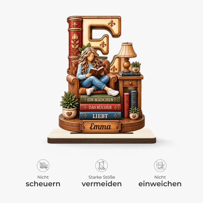 Einfach Ein Mädchen Das Bücher Liebt - Holzaufsteller Personalisiert Mit Standfuß Frauen + Alphabet