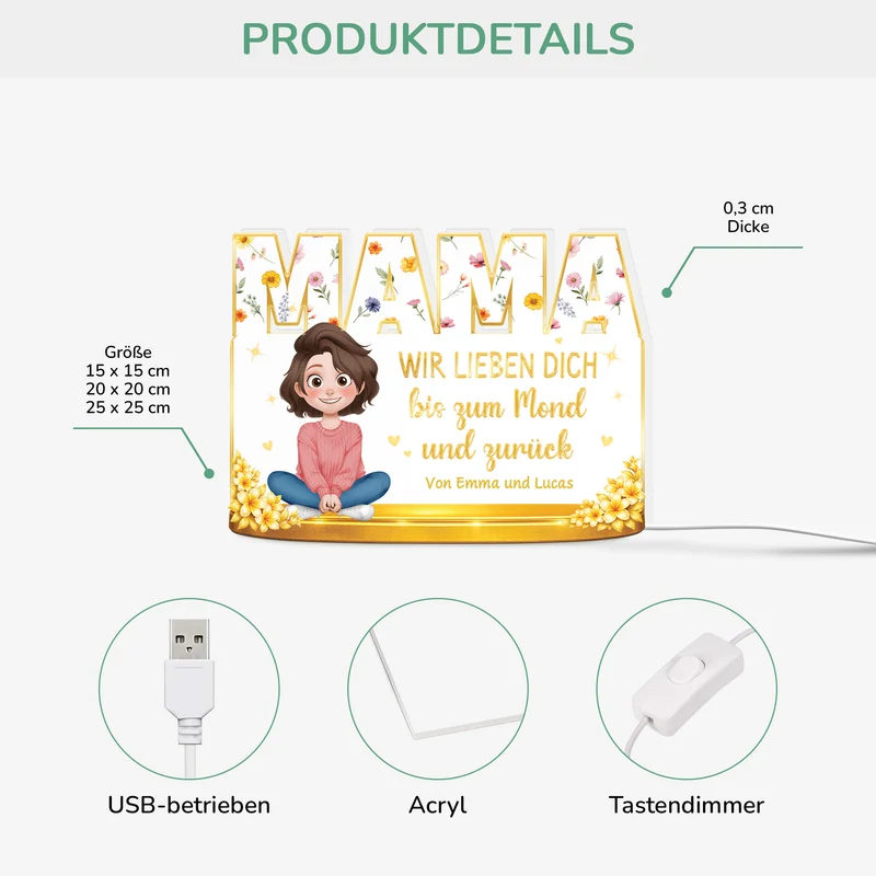 Ich Liebe Dich Bis Zum Mond Und Zurück - Personalisiertes Geschenk | Lightbox Mama/Oma