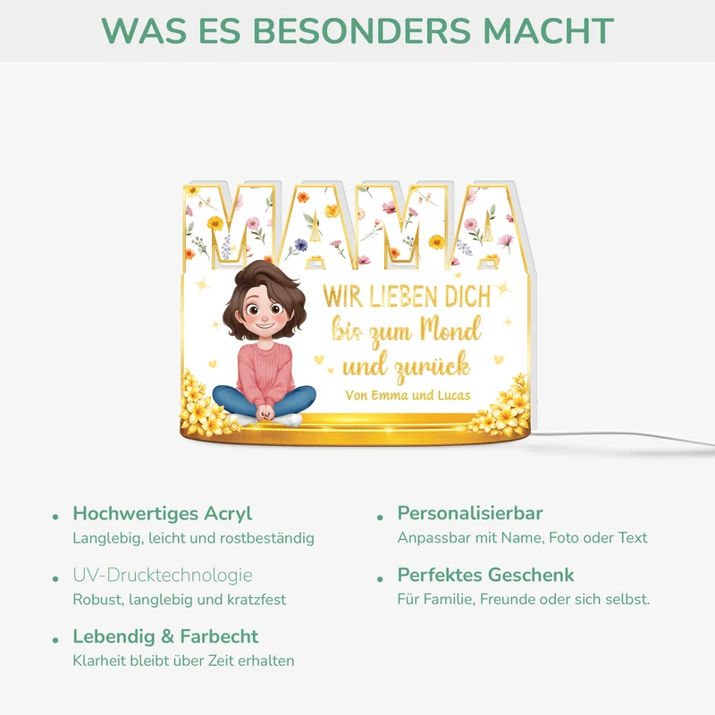 Ich Liebe Dich Bis Zum Mond Und Zurück - Personalisiertes Geschenk | Lightbox Mama/Oma