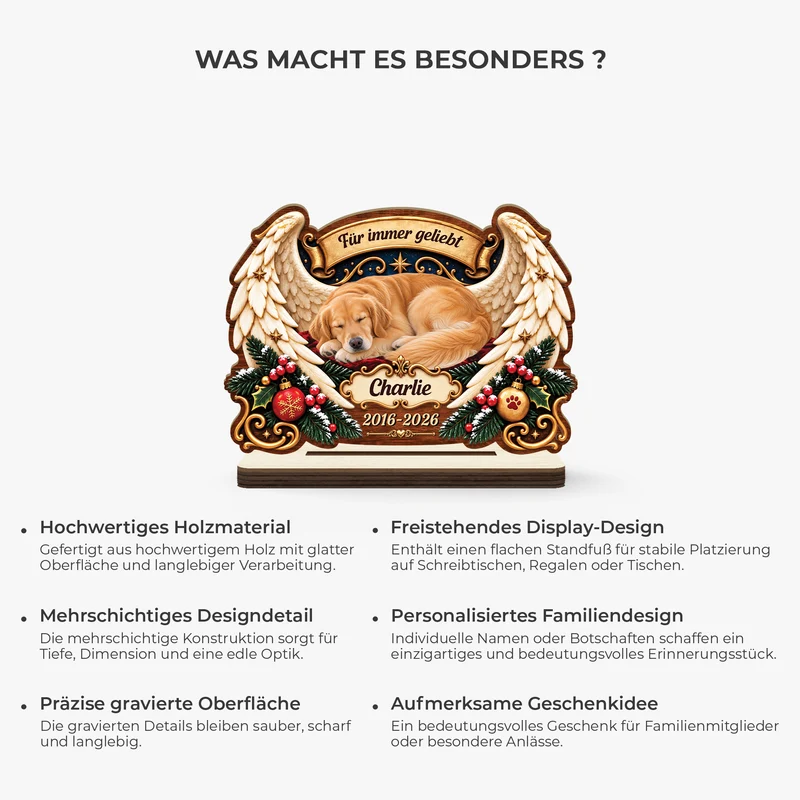Für Immer Geliebt - Holzaufsteller Personalisiert Mit Standfuß Haustier Foto Zur Erinnerung