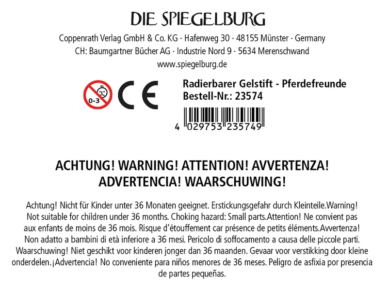 Spiegelburg Pferdefreunde Radierbarer Gelstift 0,7 mm lila