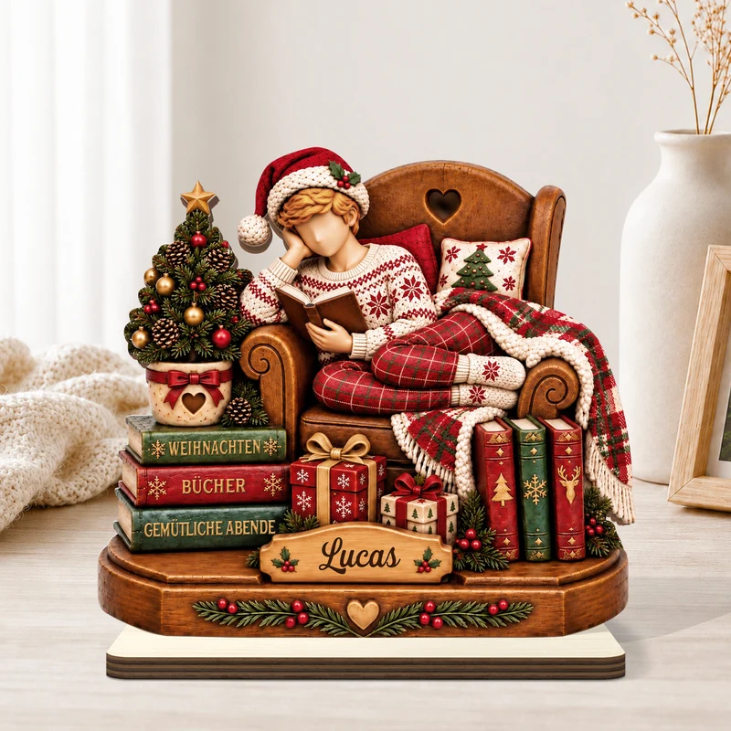 Weihnachten Bücher Gemütliche Abende - Holzaufsteller Personalisiert Mit Standfuß