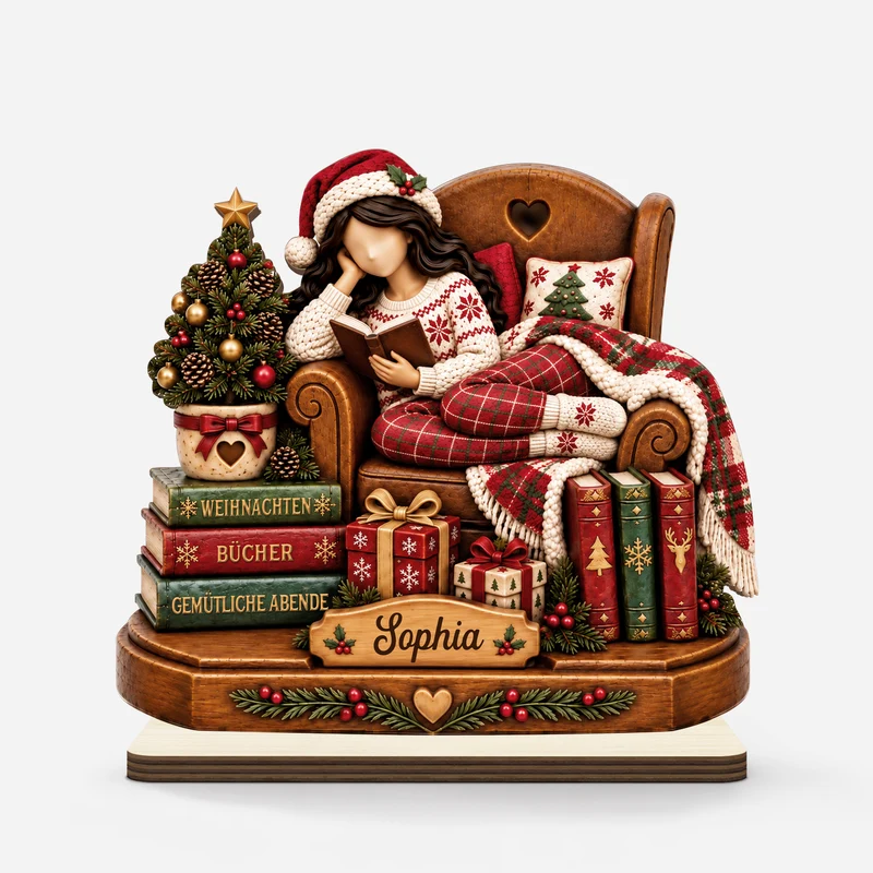 Weihnachten Bücher Gemütliche Abende - Holzaufsteller Personalisiert Mit Standfuß