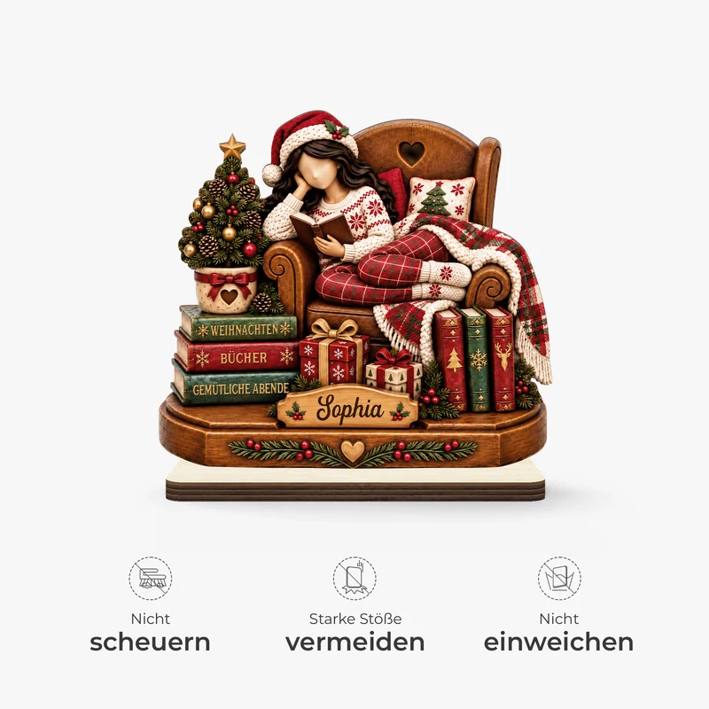 Weihnachten Bücher Gemütliche Abende - Holzaufsteller Personalisiert Mit Standfuß