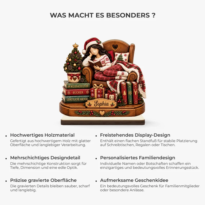 Weihnachten Bücher Gemütliche Abende - Holzaufsteller Personalisiert Mit Standfuß