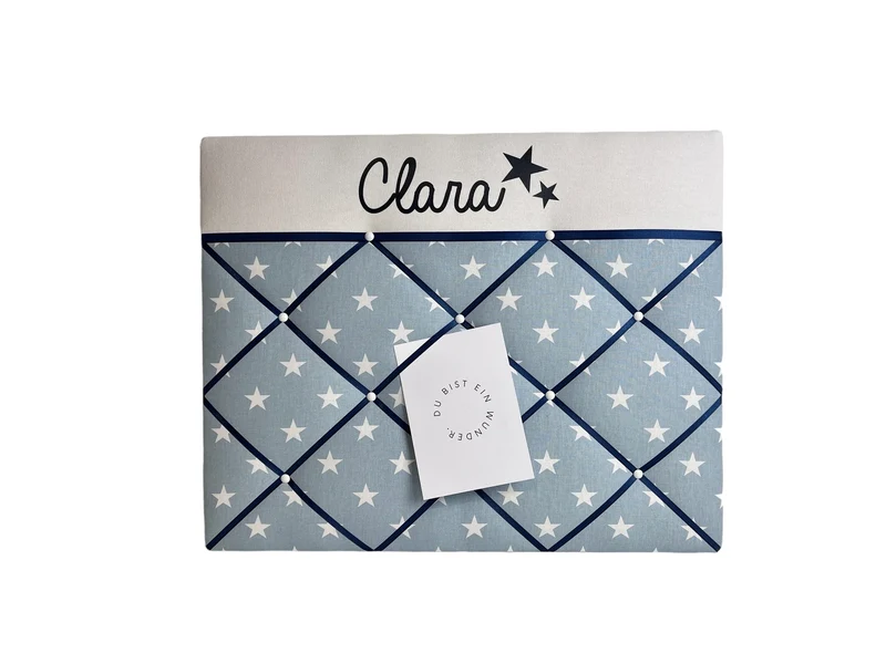 Memoboard mit Wunschnamen hellblau Stern