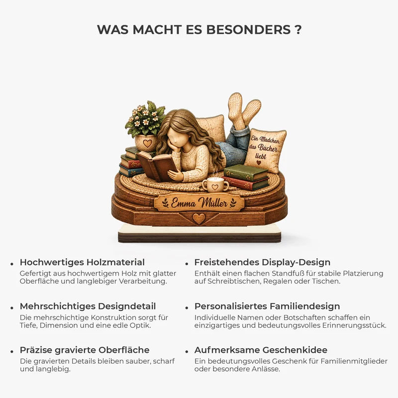 [3D-Optik] Nur Noch Ein Kapitel - Holzaufsteller Personalisiert Mit Standfuß Leseratten Frauen
