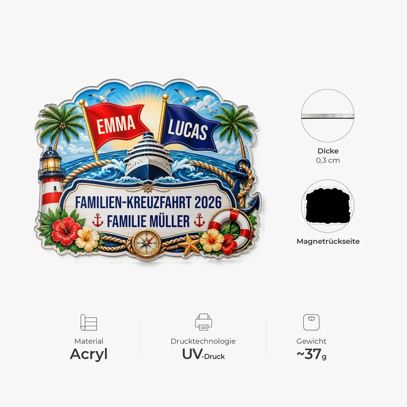 Familien-Kreuzfahrt - Acryl Magnet Personalisiert