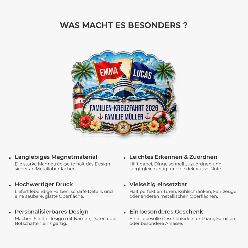 Familien-Kreuzfahrt - Acryl Magnet Personalisiert