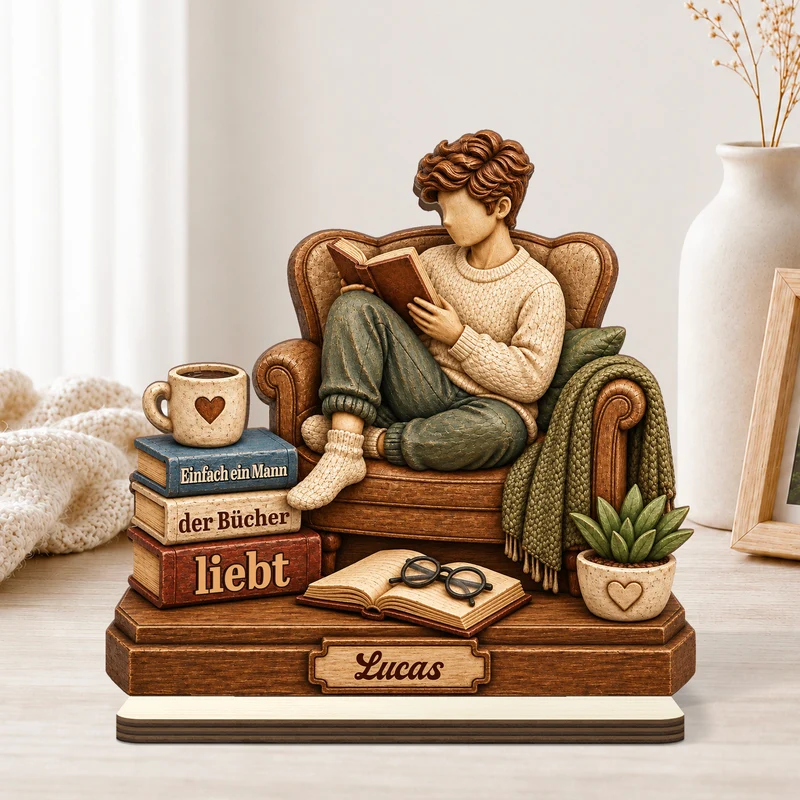 Einfach Ein Mann Der Bücher Liebt - Holzaufsteller Personalisiert Mit Standfuß Männer