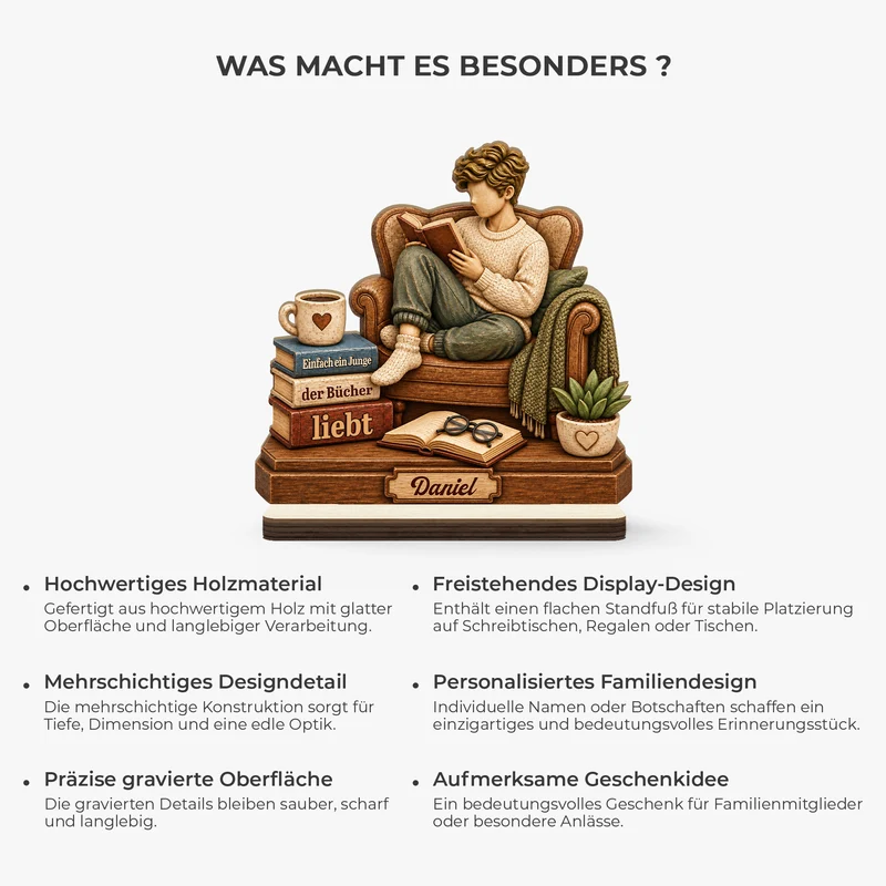Einfach Ein Mann Der Bücher Liebt - Holzaufsteller Personalisiert Mit Standfuß Männer