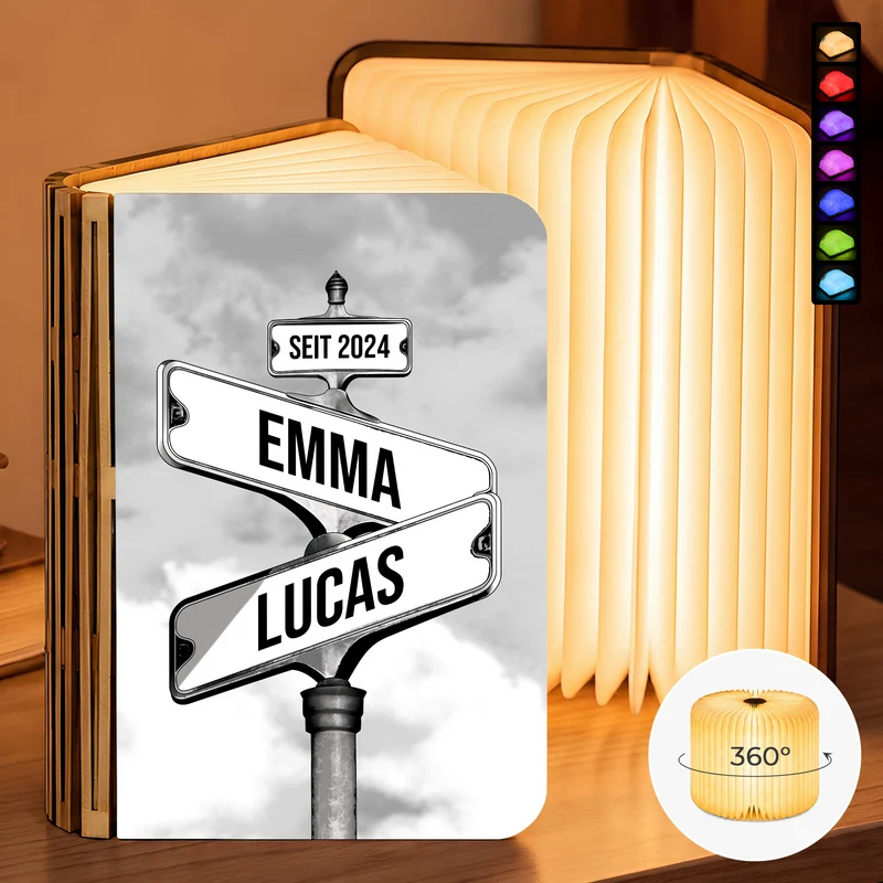 Liebespaar Mit Namen - Holz Buchlampe Personalisiert