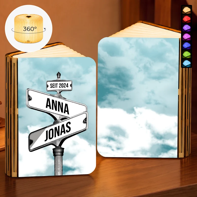 Liebespaar Mit Namen - Holz Buchlampe Personalisiert