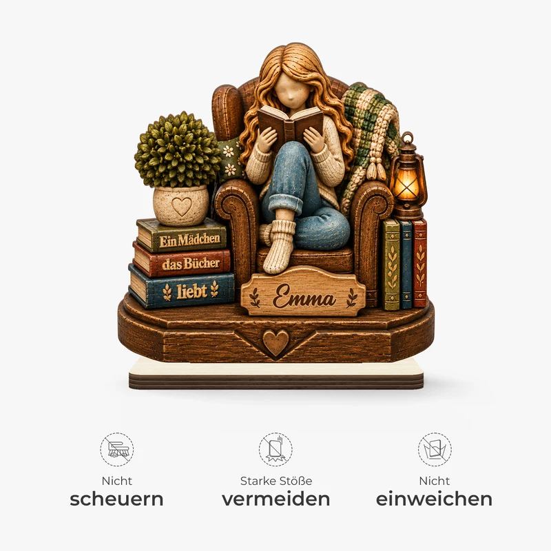 [3D-Optik] Einfach Ein Mädchen Das Bücher Liebt - Holzaufsteller Personalisiert Mit Standfuß Frauen