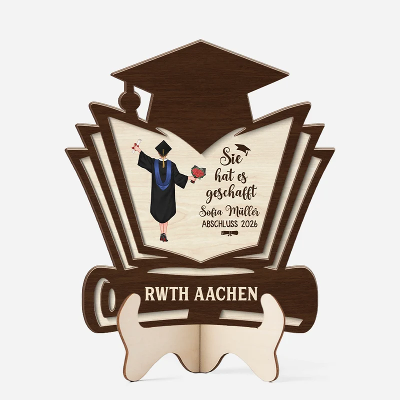 Sie Hat Es Geschafft - Personalisierte Geschenke Abschluss | Holzaufsteller