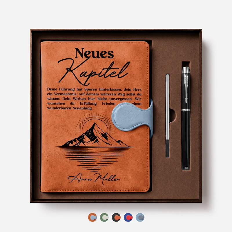Neues Kapitel Abschied Kollegin Spruch - Personalisiertes Notizbuch Magnetverschluss Kollege Chef