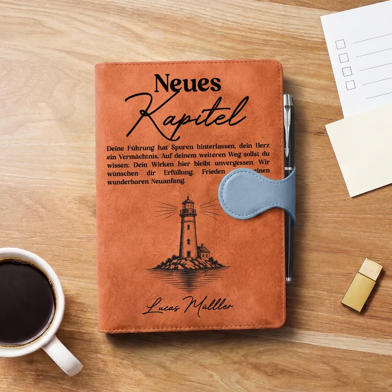 Neues Kapitel Abschied Kollegin Spruch - Personalisiertes Notizbuch Magnetverschluss Kollege Chef