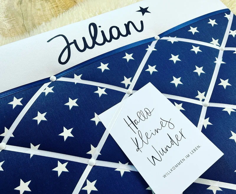 Memoboard personalisiert Stern blau