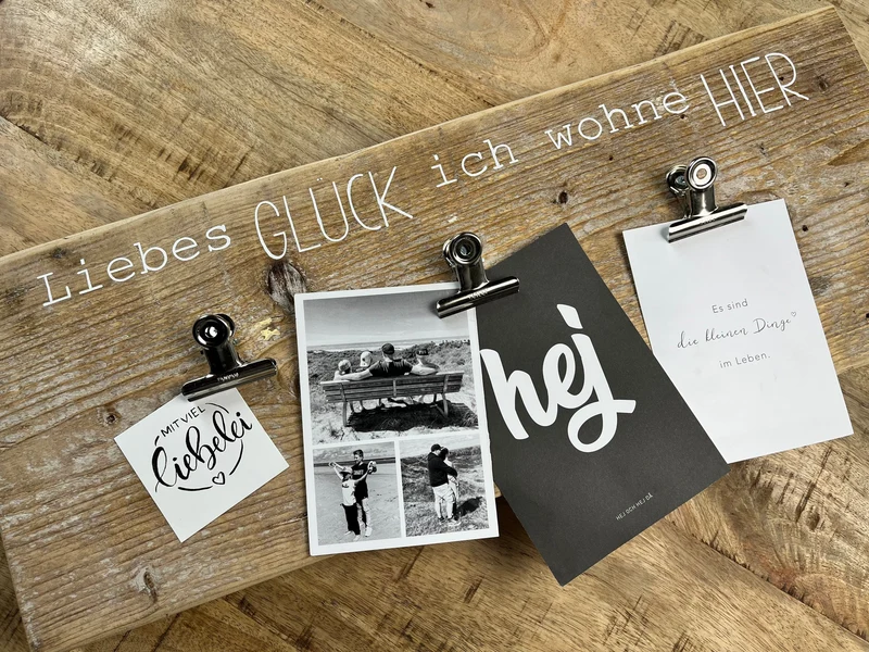 Upcycling Memoboard Liebes Glück weiß