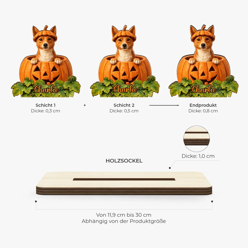 [3D-Optik] Haustier AI Bild Generator - Halloween Holzaufsteller Personalisiert Mit Standfuß