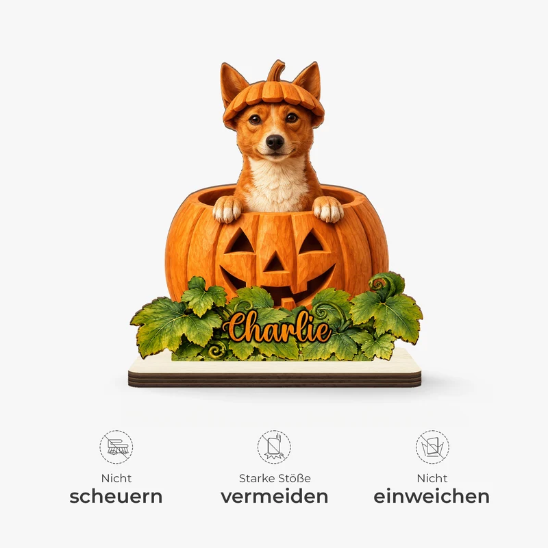 [3D-Optik] Haustier AI Bild Generator - Halloween Holzaufsteller Personalisiert Mit Standfuß