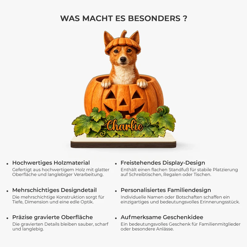 [3D-Optik] Haustier AI Bild Generator - Halloween Holzaufsteller Personalisiert Mit Standfuß