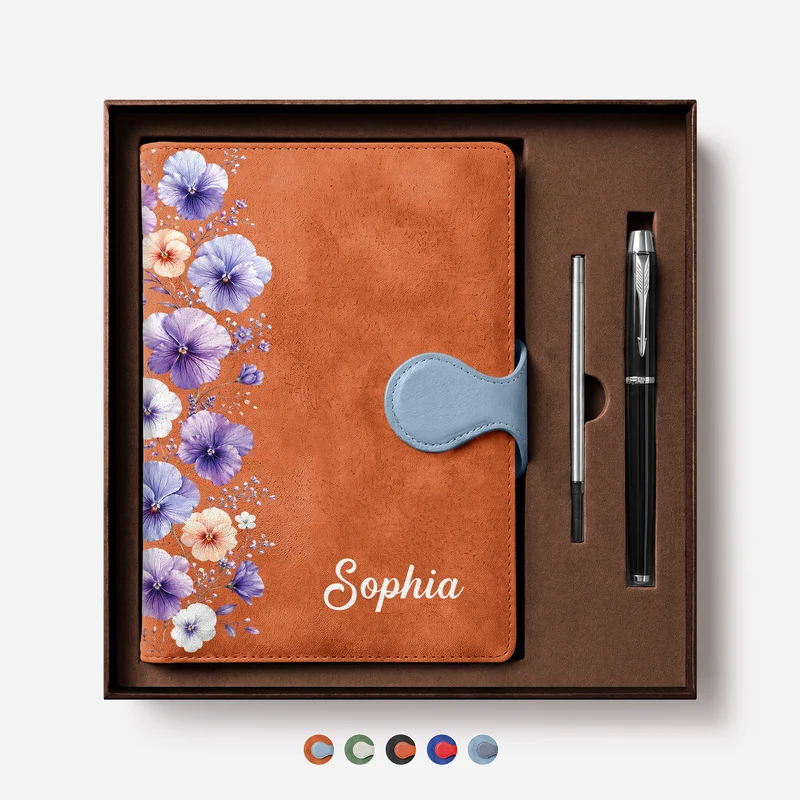 Geburtsblume Monat - Personalisiertes Notizbuch Magnetverschluss Frauen