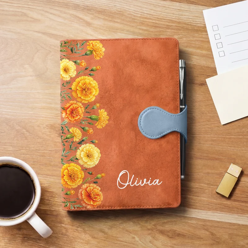 Geburtsblume Monat - Personalisiertes Notizbuch Magnetverschluss Frauen