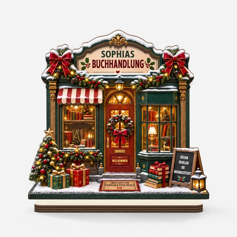 [3D-Optik] Bücher Erhellen Die Weihnachtszeit - Holzaufsteller Personalisiert Mit Standfuß